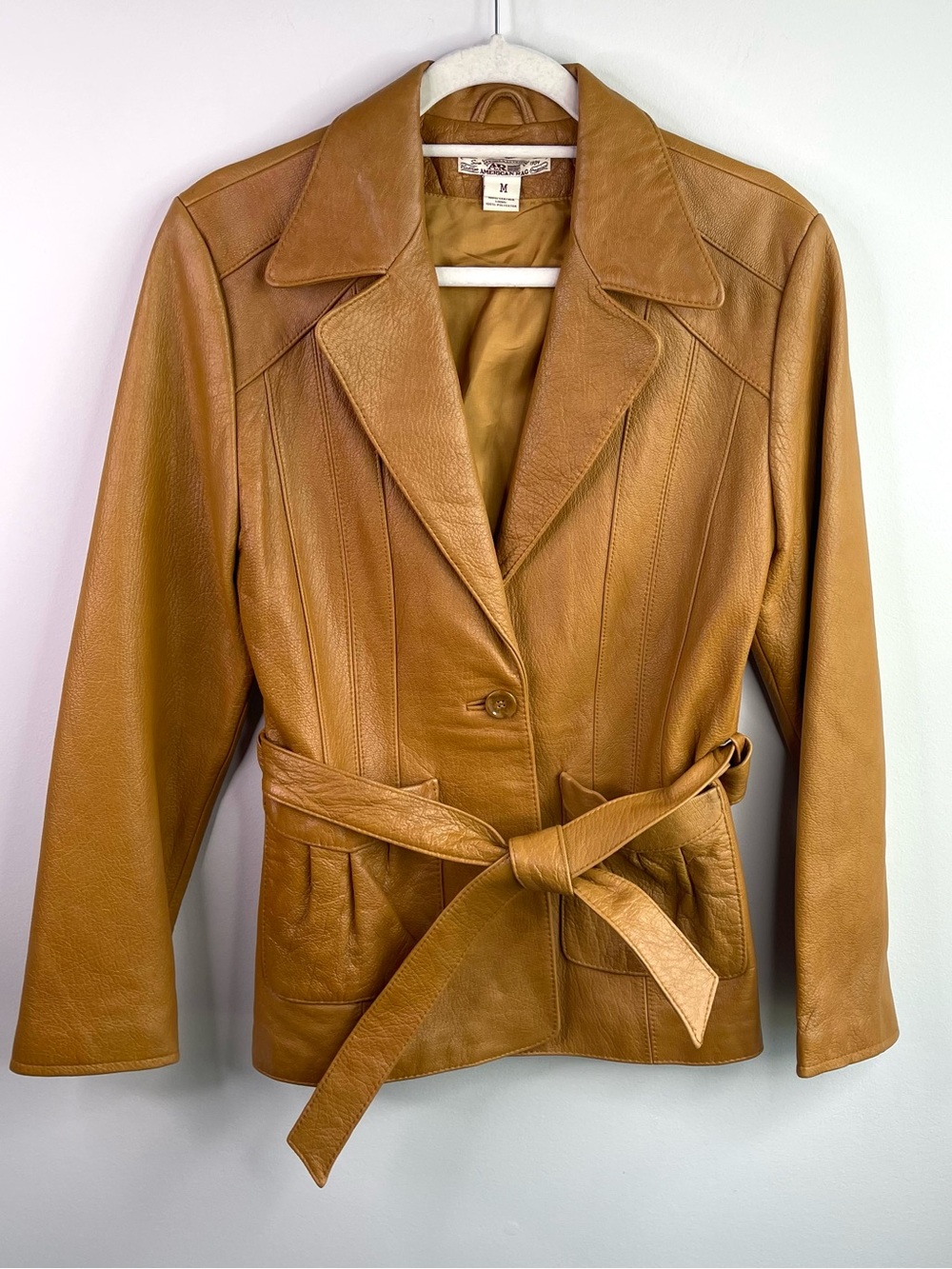 American Rag Tan 100% Leather Blazer Jacket with Notched Lapel Size M